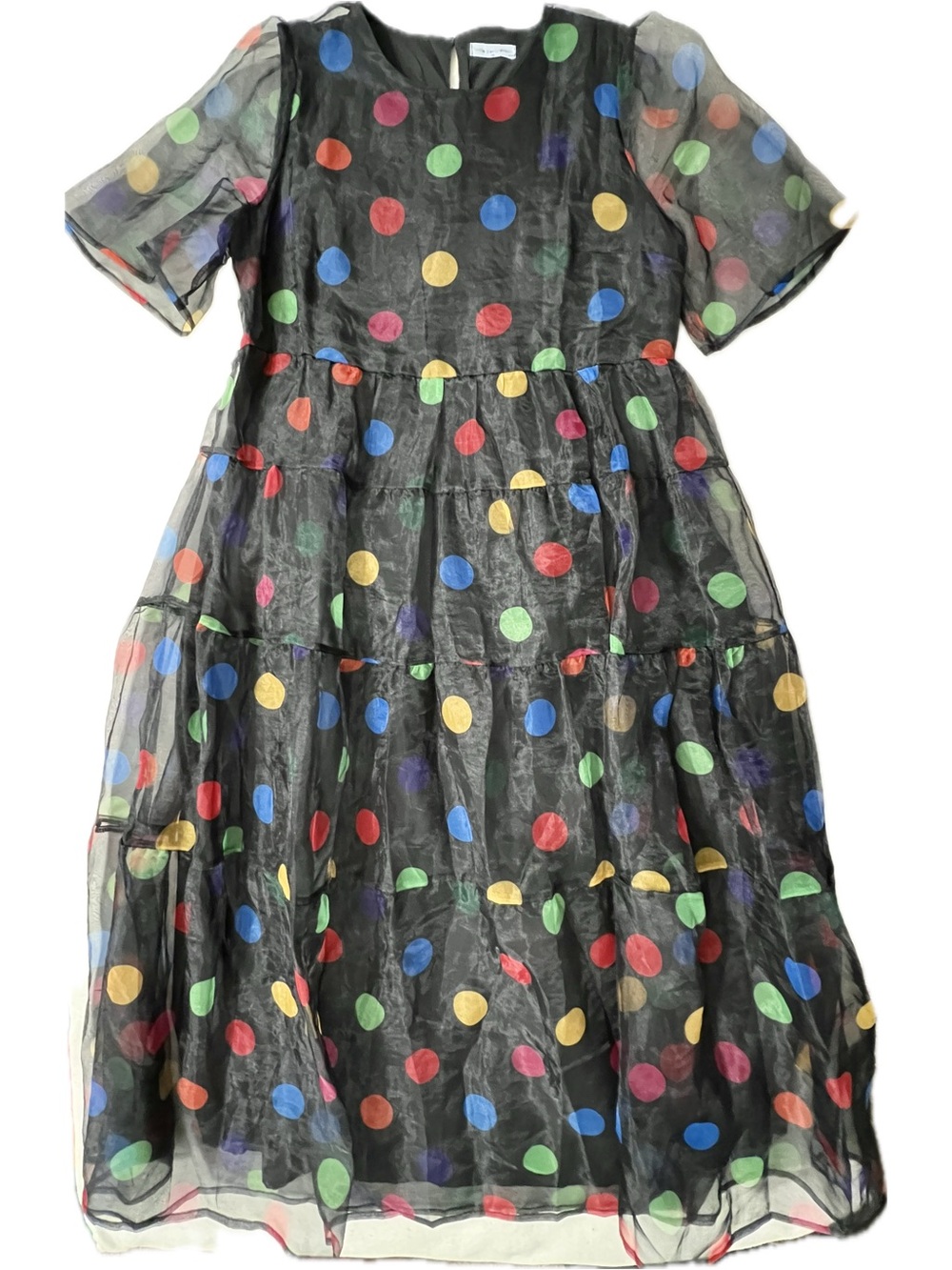 Little Party Dress large black sheer polka dot tiered maxi dress AUS 12 US 8